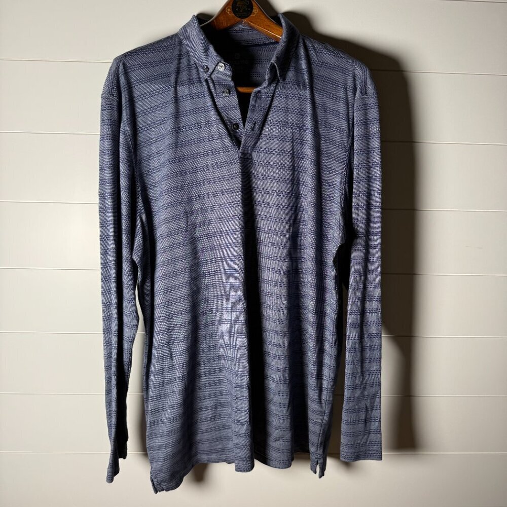 Broletto Mens Navy Striped Long Sleeve Polo Size XL 100% Cotton